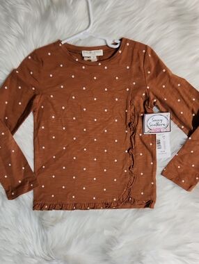 Polka Dot Ruffle Long Sleeve Top - Girls Size: 5 - Color: Rust - NWT